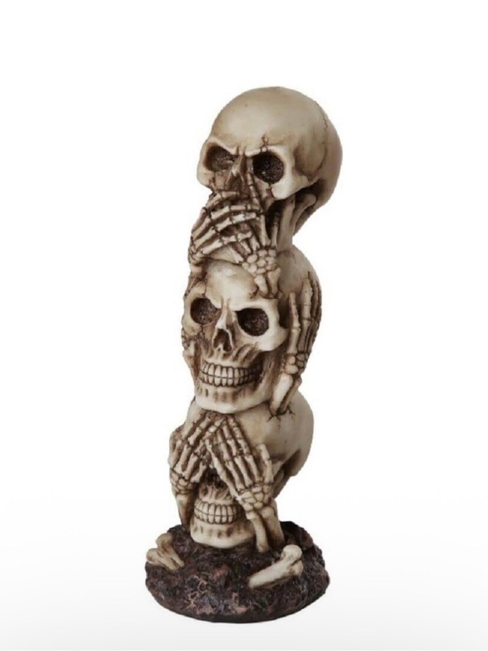 See No Evil Hear No Evil Speak No Evil skull figure accent